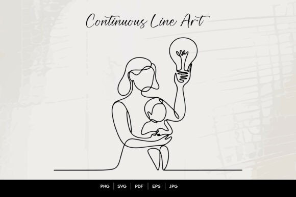 Elegant Mother Baby Idea Line Art for Embroidery