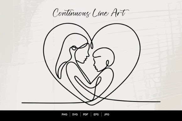 Mother Child Heart Line Art: A Touching Embroidery Design